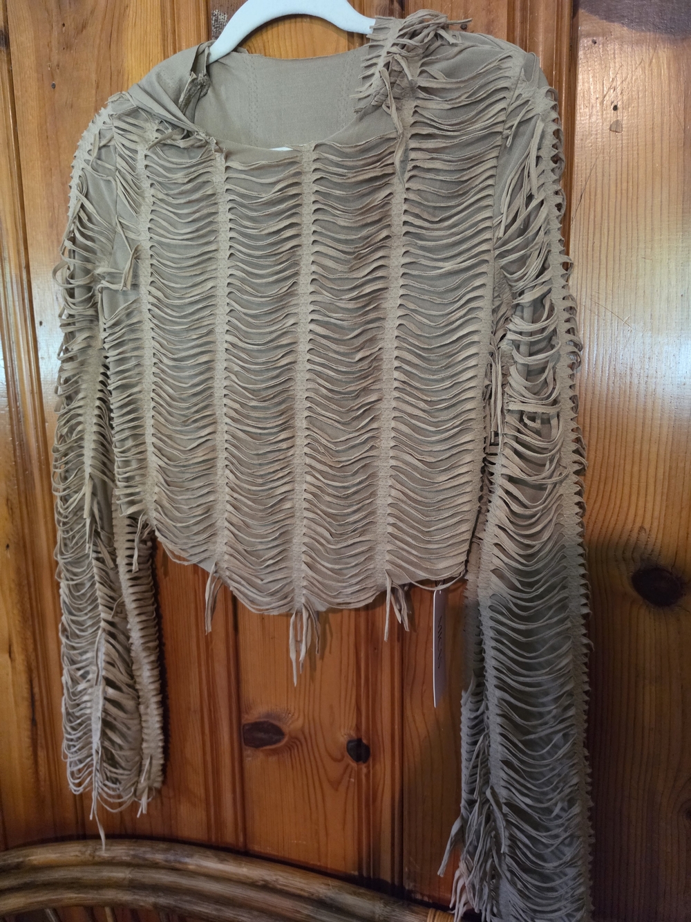 Women's Beige Hooded Fringe Knit Hoodie - Picture 15 of 16